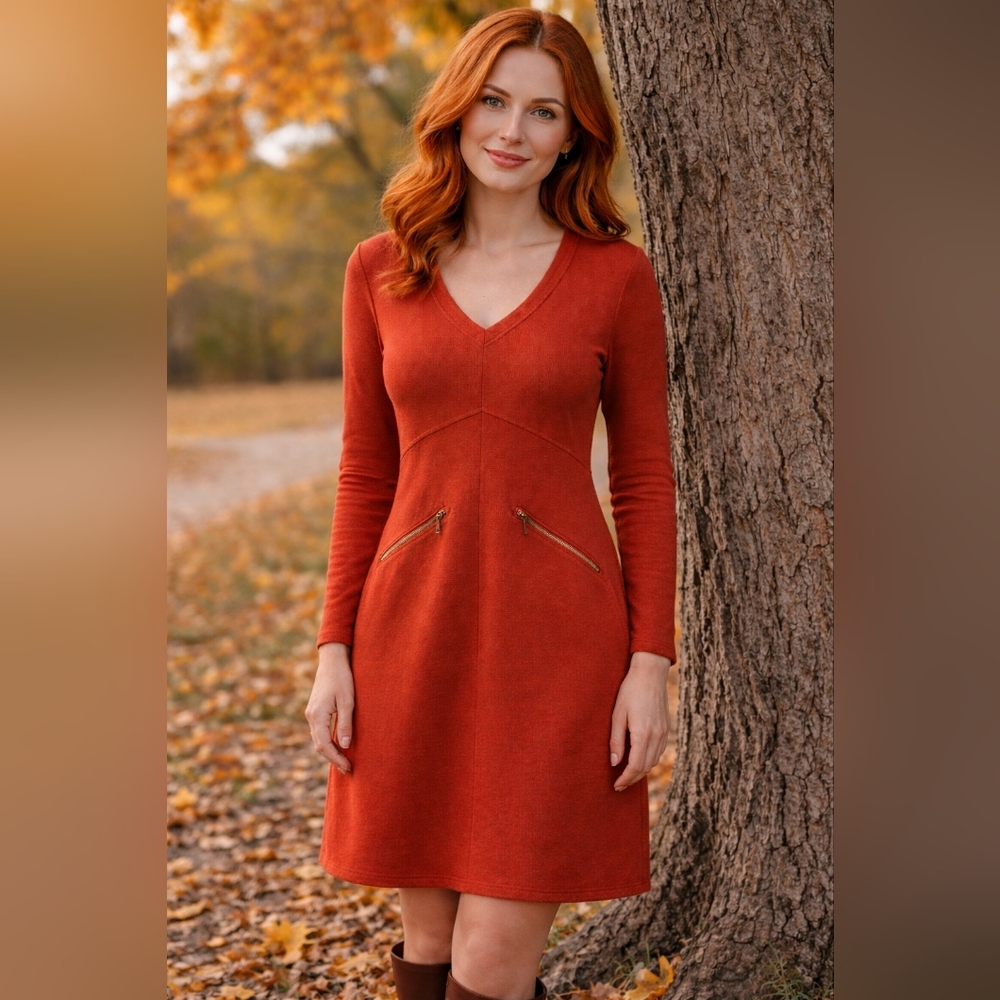Athleta Burnt Orange V-Neck Dress Size M - Picture 1 of 10